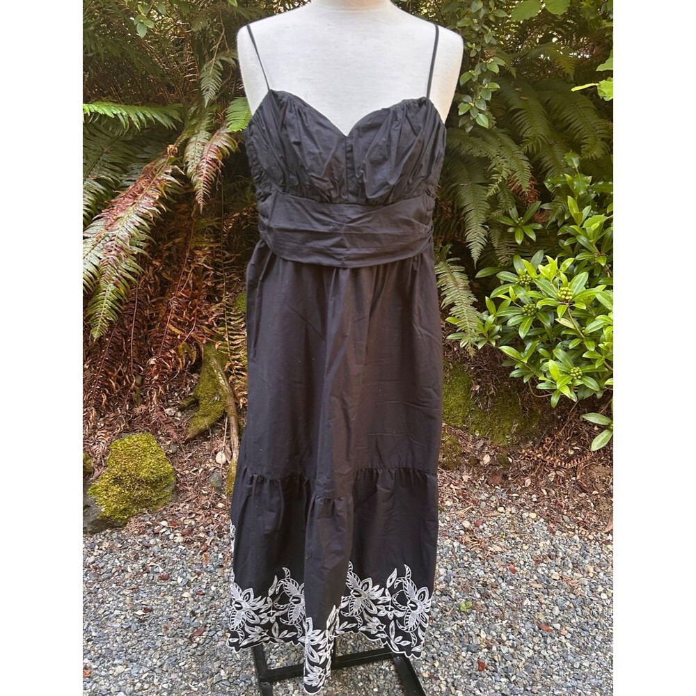 Express Black White Embroidered summer Dress Boho classic Cotton Large